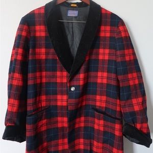 Vintage Plaid Blazer with Velvet Accents